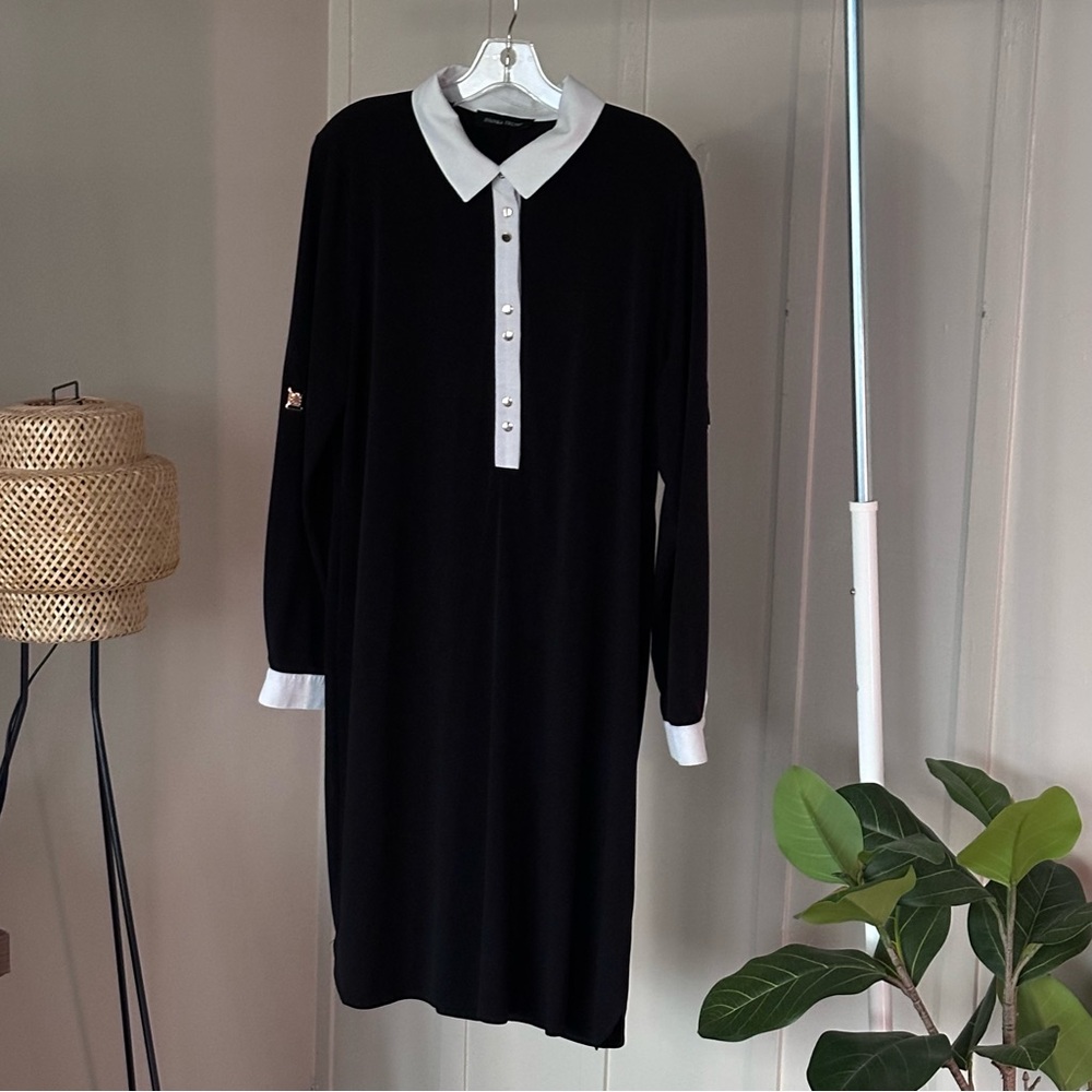 Ivanka Trump Black and White Collared Long Sleeve Dress